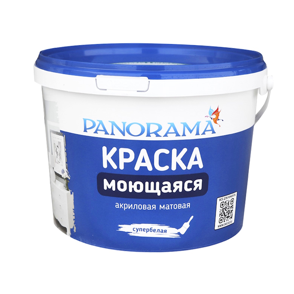 Краска Моющаяся акриловая матовая Супербелая «Panorama»
