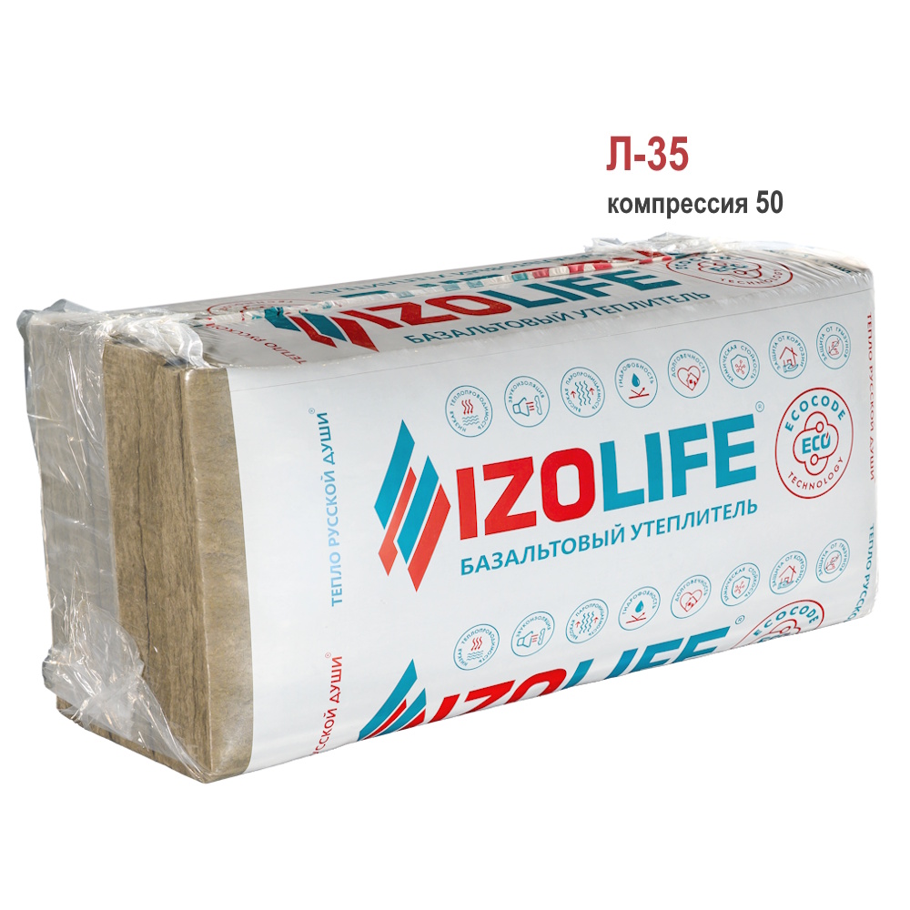 Тепло-звукоиз "IZOLIFE" Л-35 "компр 50 " Пл-50мм*600мм*1200мм*16шт/11,52м кв